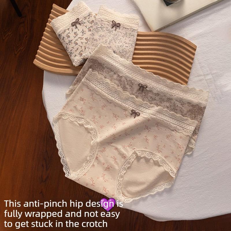 Ladies Spring and Autumn New Lace Cotton 10A Bacteriostatic Extended Crotch Mid Waist Triangle Briefs