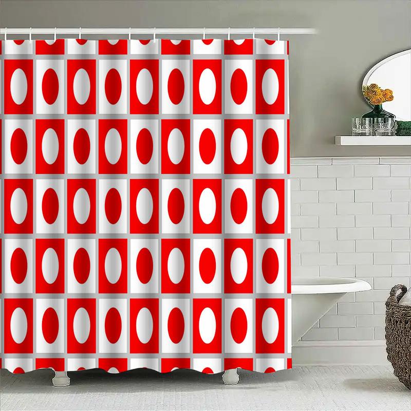 Modern Red White Bathroom Shower Curtain Polyester Fabric Waterproof Decoration Home Bathing Room Decor Customizable Size: 180cm