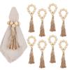 1/12 Stück Holzperlen Serviettenringe mit Quasten Rustikale Hochzeit Tischserviettenhalter Schnallen Weihnachtsfeier Boho Heimdekoration