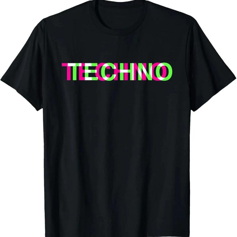 Techno Music Optical Illusion Glitch Trippy EDM Rave T-Shirt Vintage Women Clothes Y2k Top Ropa De Mujer