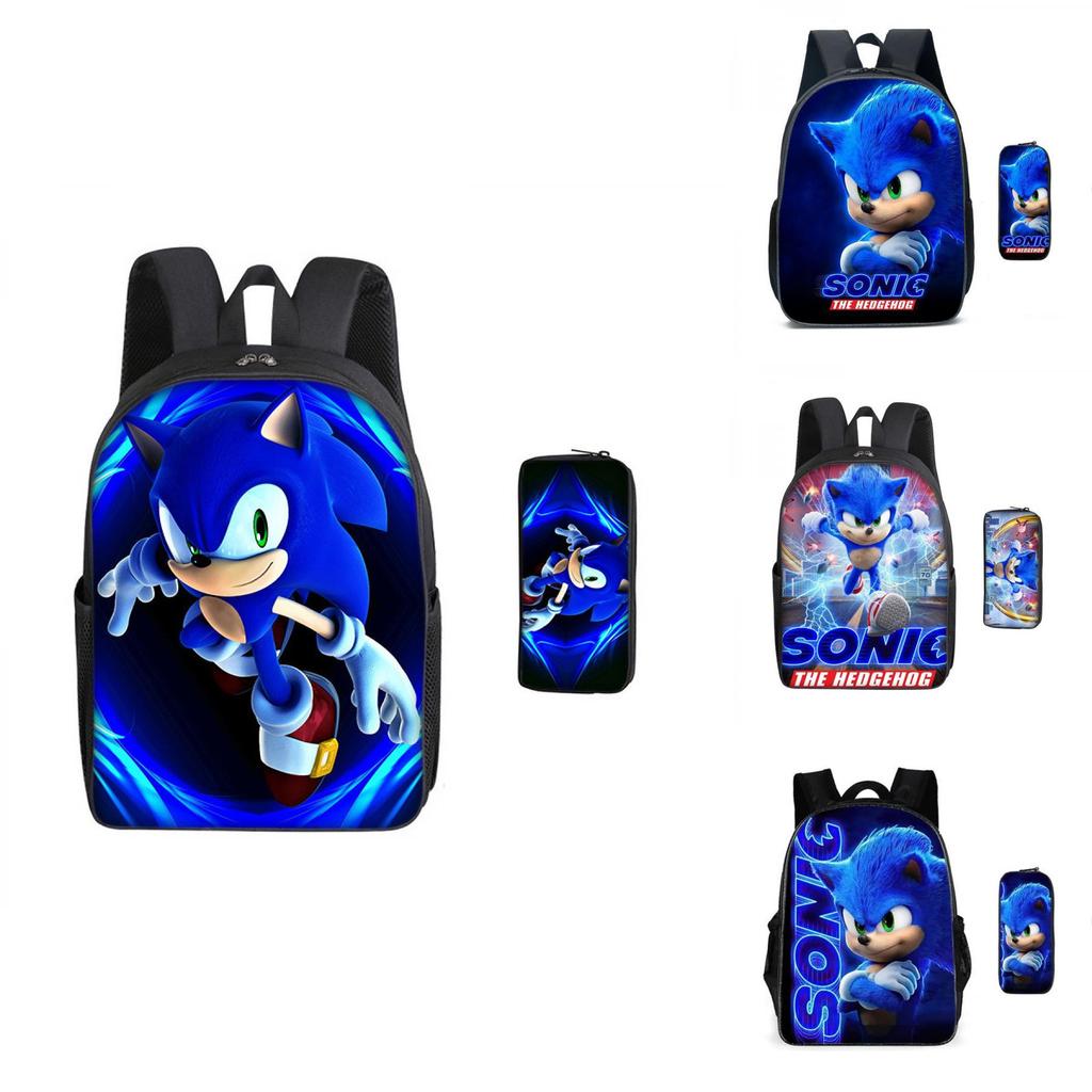 Sonic The Hedgehog Backpack Set With Pencil Case Breathable Lightweight Oxford For School Essentials