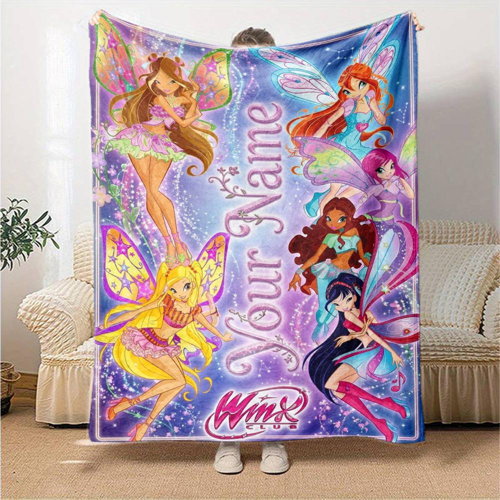 Name Custom Winx Print Flannel Blanket High Quality Warm Comfortable Cover for All Seasons Perfect for Gifts Home Decor