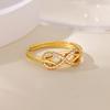 Zircon Chain Cross Rings For Women Vintage Gold Color Stainless Steel Geometric Open Ring Fashion Wedding Aesthetic Jewelry Gift