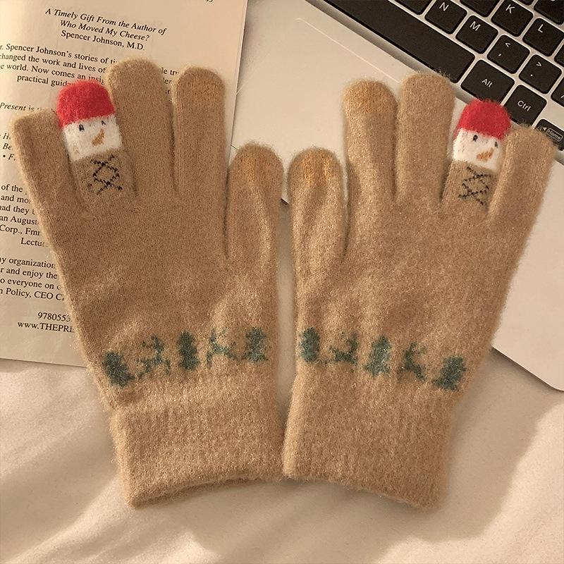 

Женские милые синие зимние перчатки с сенсорным экраном со снеговиком - Теплые и толстые для езды на велосипеде