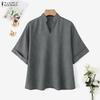 ZANZEA Women Casual V-Neck Solid Color Loose Half Sleeve Blouse