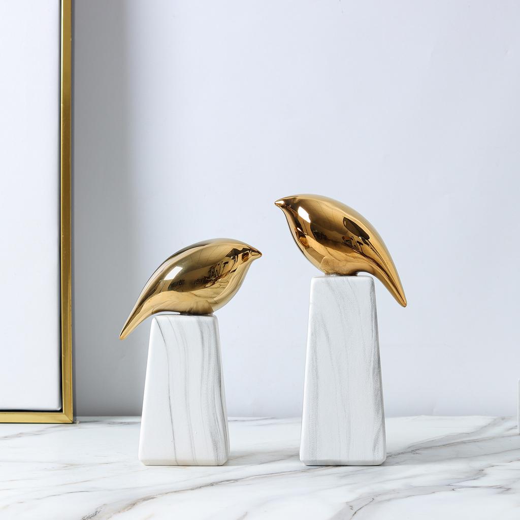 Nordic Luxury Golden Bird Ceramic Ornaments Home Decoration Living Room Modern Animal Sculpture Desktop Ornaments Unique Gift