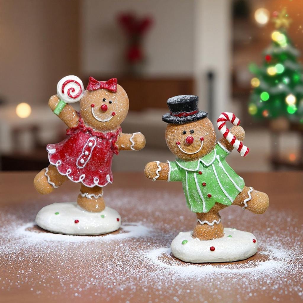 Christmas Gingerbread Figurine Decoration Resin Boy Girl Family Statue Ornaments Christmas Gingerbread Man Decor For Living Room
