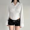 Women's Solid Color Design Button Jumpsuit Shirt Long Sleeve Lapel Slim Fit Fashion Top
