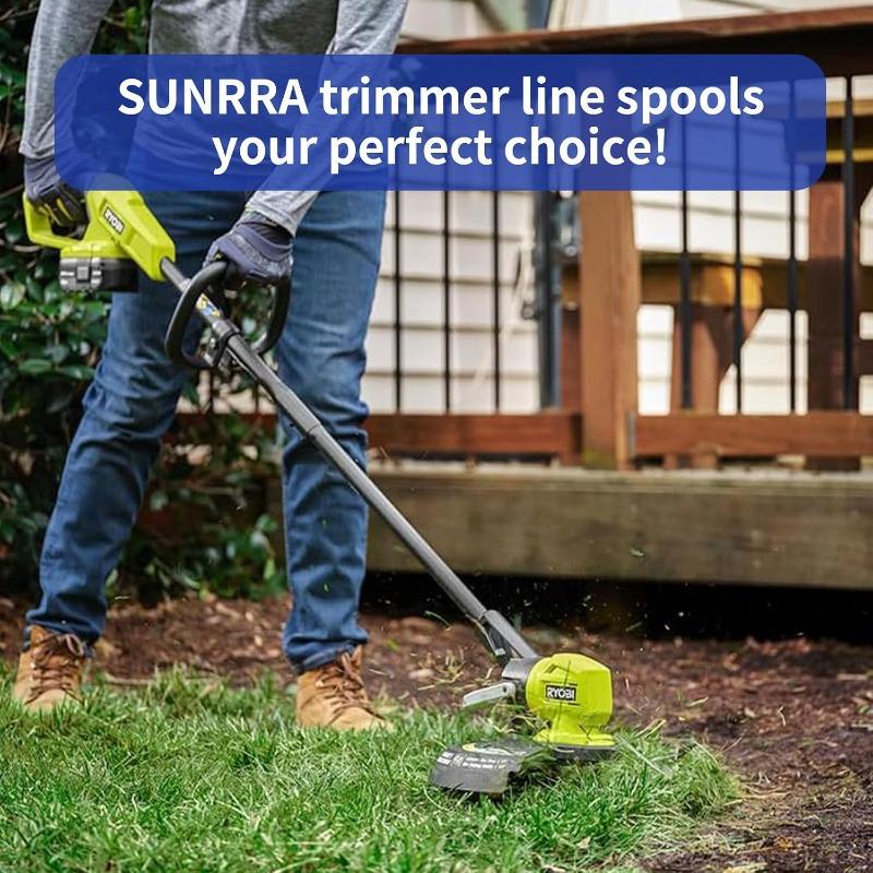 Weed Wacker String Replacement for Ryobi 18v, 24v, and 40v Cordless Trimmers, Durable Weed String Trimmer Line, Part # AC14RL3A, 8 Spool Line + 1 Cap