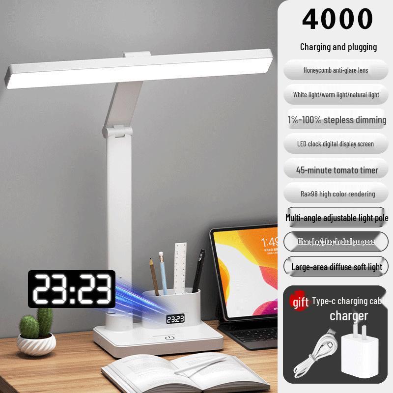 AA Grade Eye Protection Desk Lamp with Clock for Students - Anti-Myopia and USB Charging