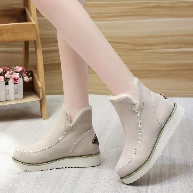 Plus Size Women's Boots 2025 Winter New Arrival Women's Chunky Sole Cotton Boots Solid Color Slip-On Warm Short Boots