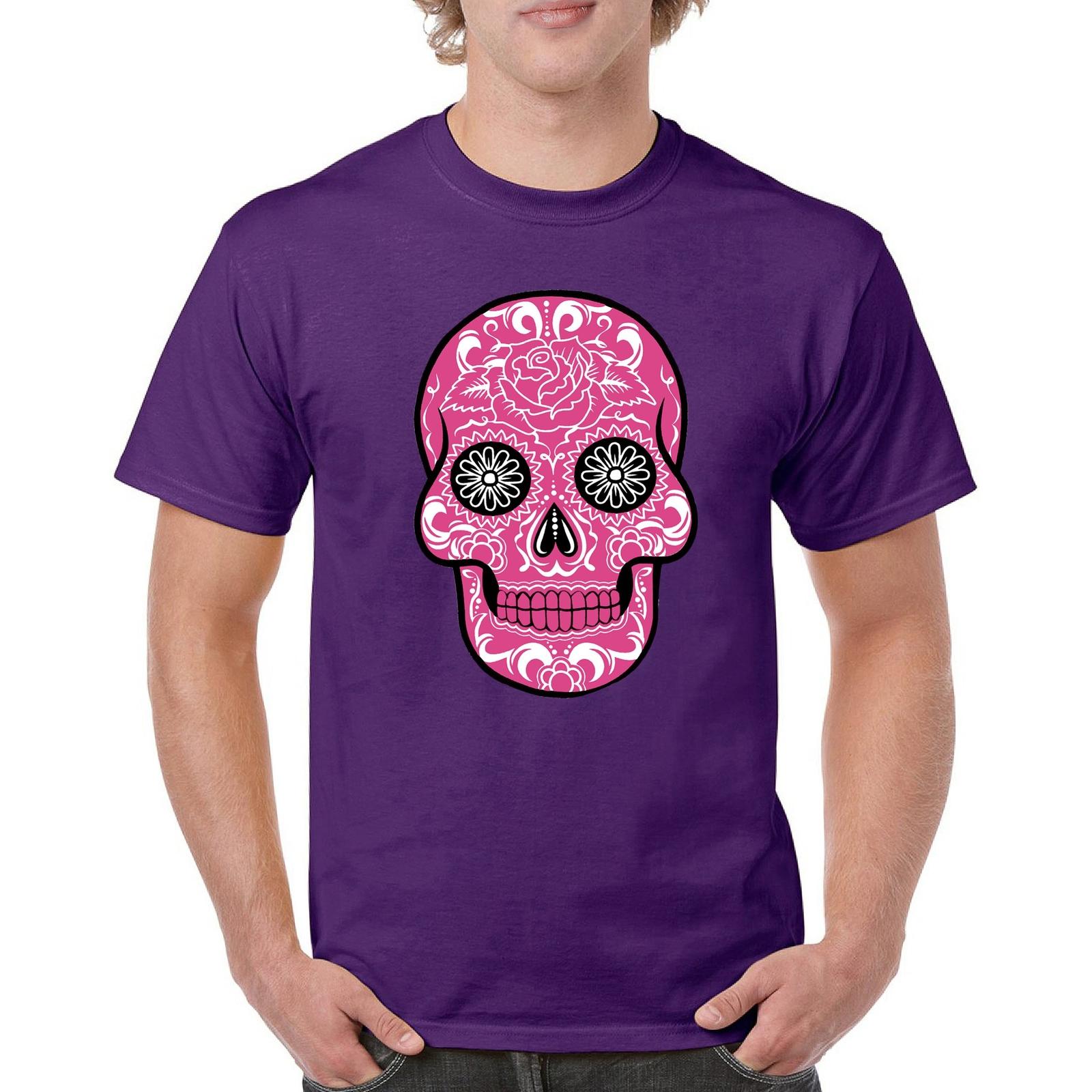 Pink Sugar Skull With Roses T-Shirt Day of the Dead Tee Shirt S