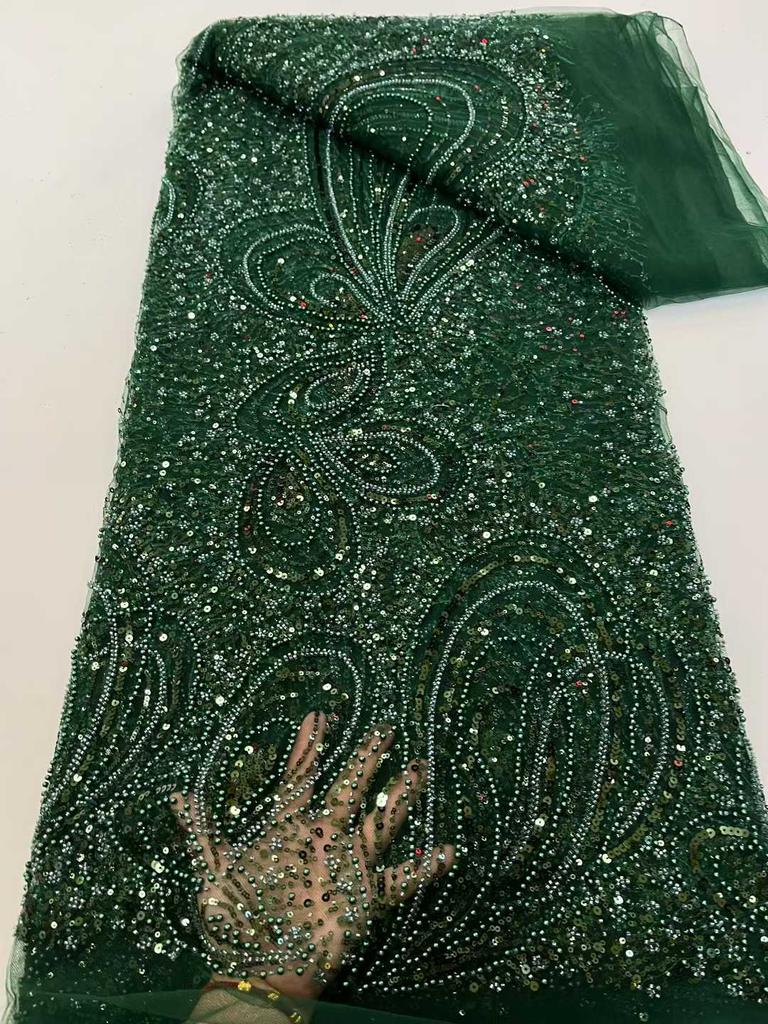 African Lace French Sequin Fabric 2025 High Quality Embroidery Tulle Lace Fabrics With Beaded For Nigeria Wedding Dress Sewing