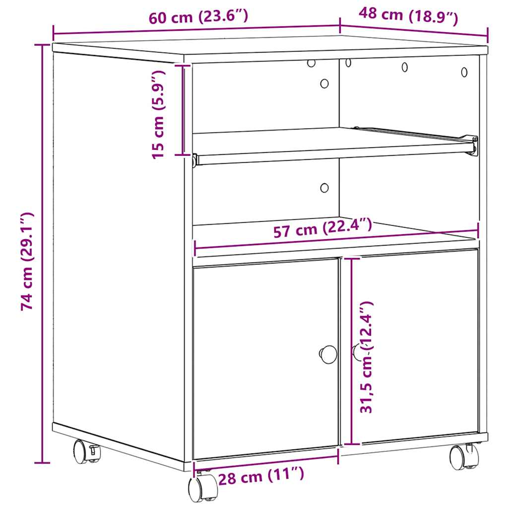 Printer Stand Artisan Oak 60 x 48 x 74 cm Particleboard