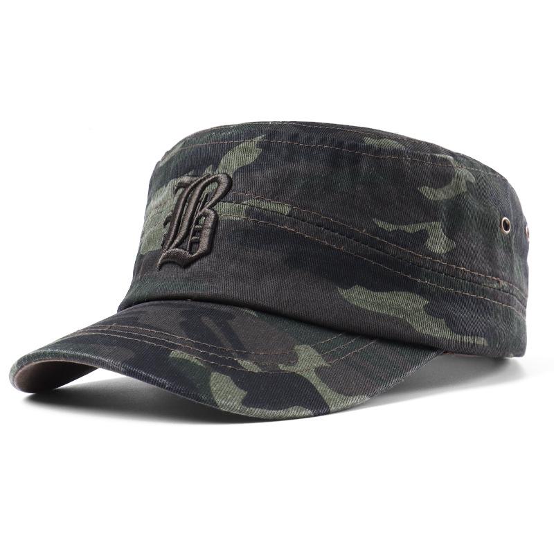 Men's Sports Cap Spring Summer Middle-Aged Camouflage Flat Top Army Cap Letter Embroidered Cap Military Caps