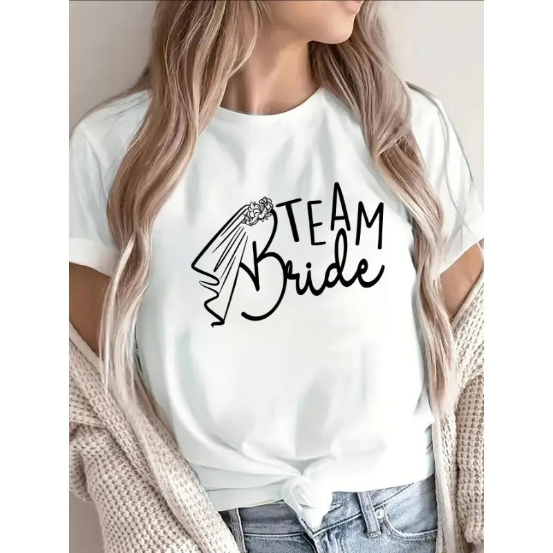 

Lightweight And Breathable T-Shirt with Short Sleeves, Featuring a Team Bride Print, S белый