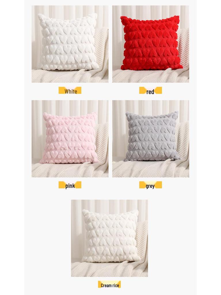 Snow Velvet Quilted 3D Heart Pillow Cover for Valentine's Day - Sofa or Bedroom Decor