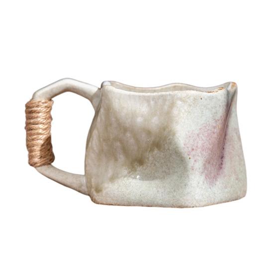 Handmade Ceramic Mug 320ml Vintage Tea Coffee Cup with Rattan Handle Creative Spiral Design Gradient Glaze Drinkware Home Decor Gifts