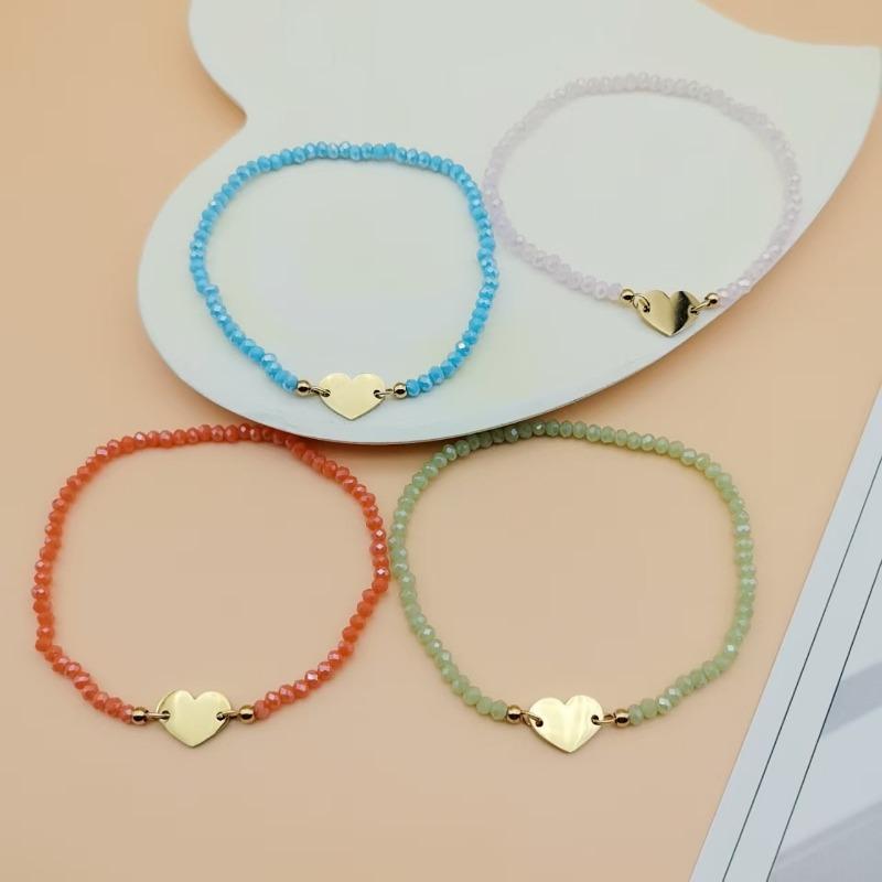 Minimalist Stainless Steel Crystal Bohemian Colored Beaded Heart Bracelet For Women