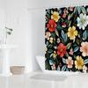1 Vibrant Vintage Botanical Floral Shower Curtain - Red, yellow, pink and white flowers with green on a bold black background