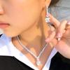 CMM Elegant Dangle Drop White Cubic Zirconia Women Party Necklace Earrings Artificial Pearl Jewelry Set
