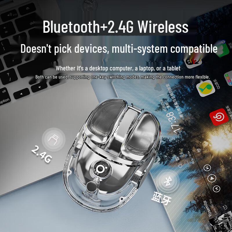 EWEADN Q9 Compact Transparent Dual-Mode Wireless Gaming Mouse
