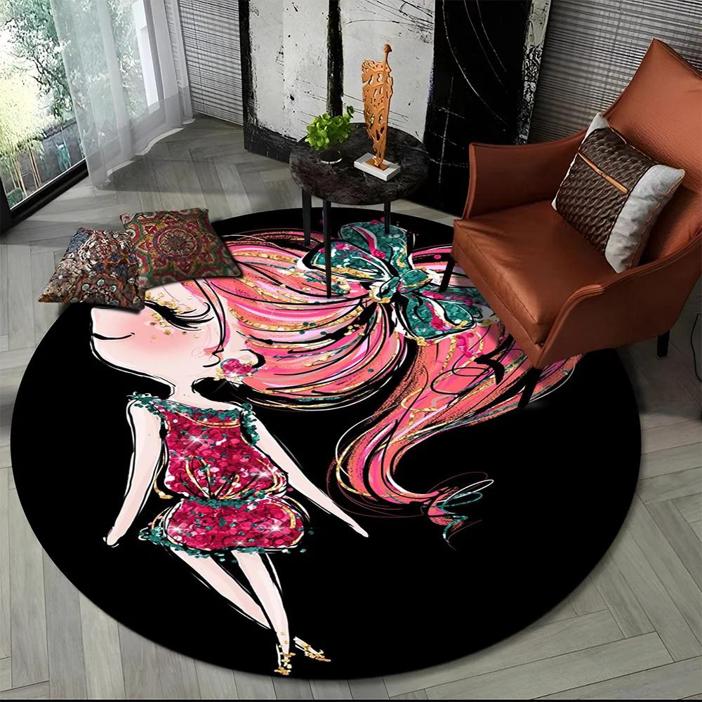 3D Cute Ballet Girl Ballerina Fairy Cartoon Area Rug,Round Carpet for Living Room Bedroom Sofa Decoration,Kid Non-slip Floor Mat