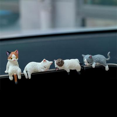 4Pcs Cartoon Cats Miniature Figurines Car Center Consoles Screen Decoration Computer Monitors 3D Animal Model Figures