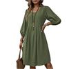 Women's Fashion Elegant Holiday Solided Color Round Neck 3/4 Sleeve Cotton Polyester Midi Dress