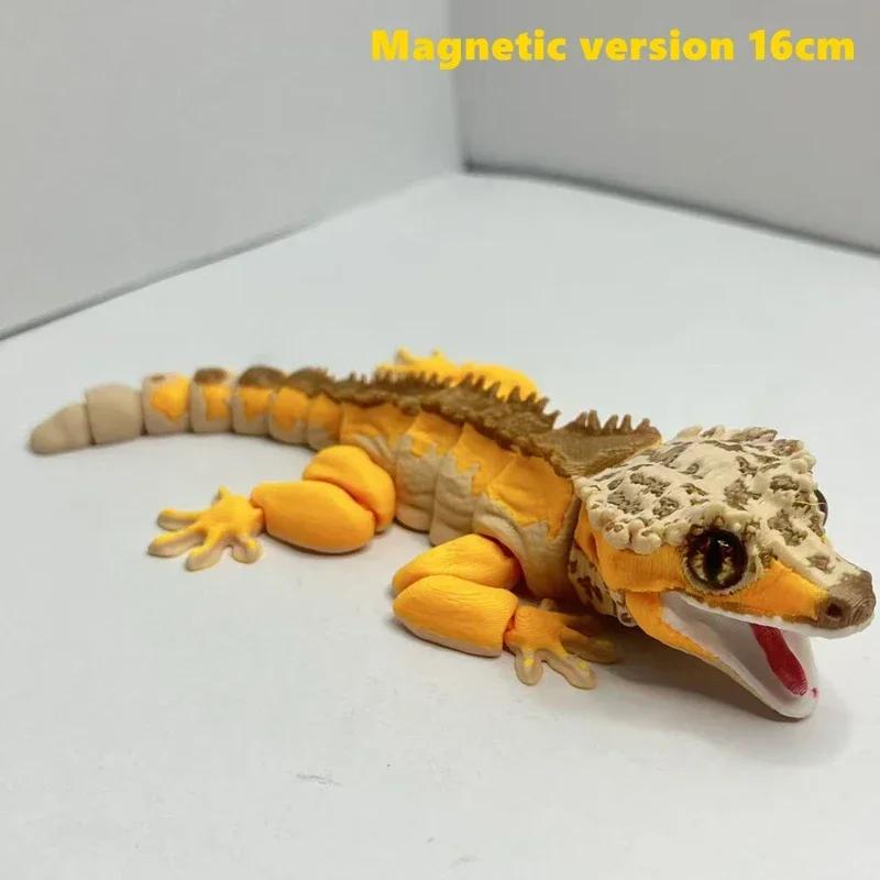3D Geprinte Crested Gecko Figuur met Beweegbare Gewrichten Hagedis Koelkastmagneet Bureauornament Woonkantoor Decoratie voor Reptielenliefhebbers