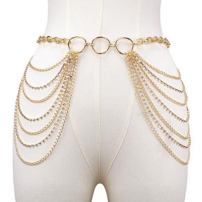 Women Alloy Waist Chain Multi Layer Chain Tassel Belly Chain Adjustable Harness Gothic Waist Chain Clothing Accessory