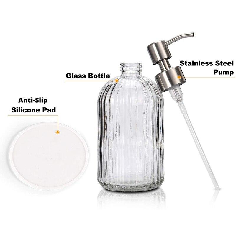 400ml Glass Soap Dispenser with Stainless Steel Stainless Steel Pump Manual Multiple Filling Pump for Bathroom Kitchen Liquid Soap Dispensers | Liquid