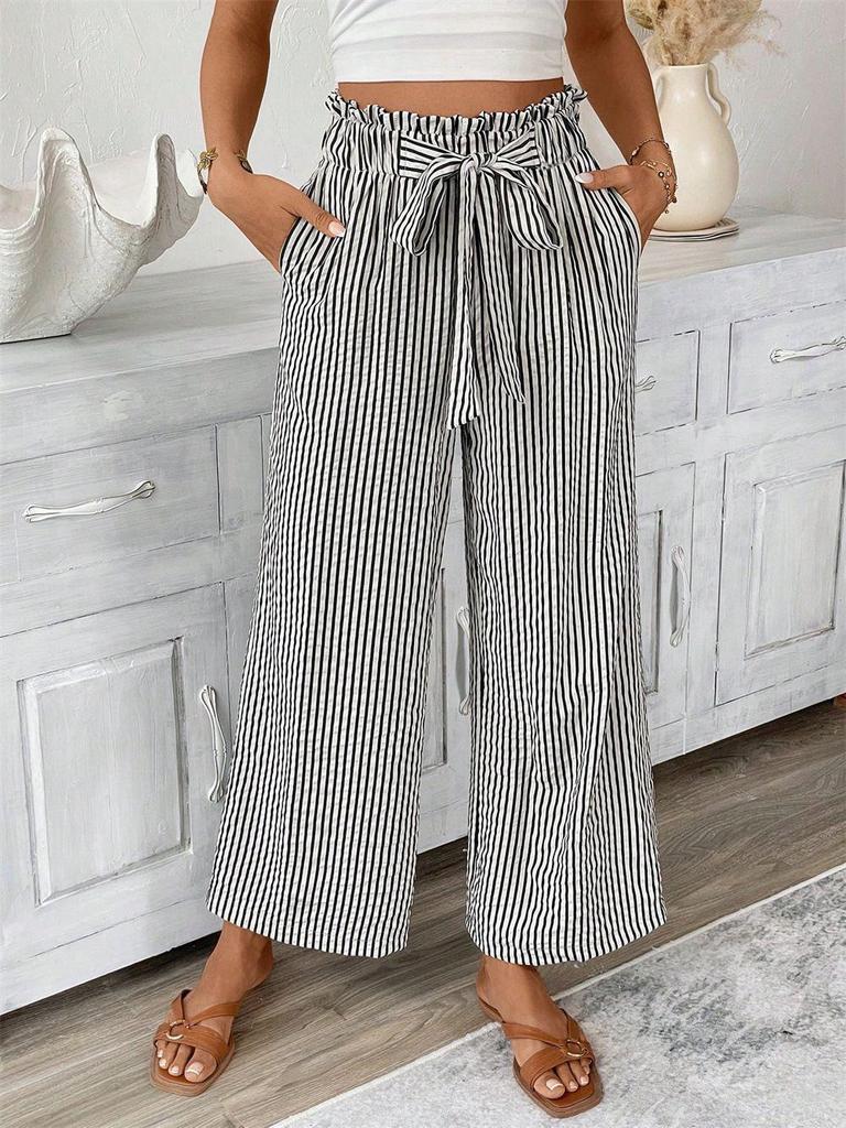 Spring & Summer Women's Striped Straight-Leg Pants - European & American Style, Casual Commute Wear