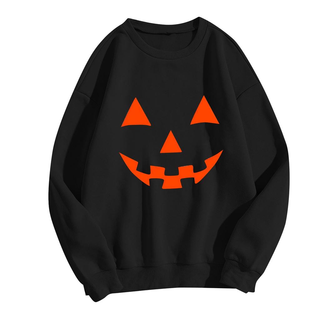 Mote for kvinner, avslappet langermet Halloween-trykket topp med rund hals