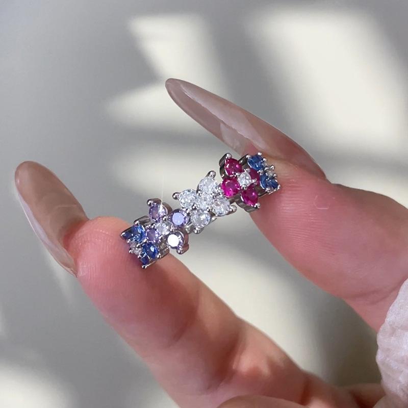 Four-leaf Clover Ring Chic Sweet and Adjustable Open Ring with Colorful Zirconia