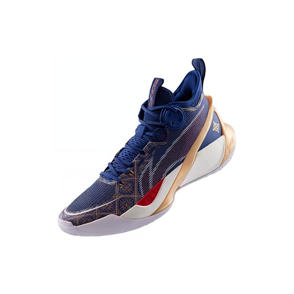 Li Ning Sonic 10 Ultra Iris Fabric TPU Shock Absorption Anti-Slip Wear-Resistant Rebound Mid-Top Basketball Shoes Men Sneakers Dark-Blue ABAS145-3