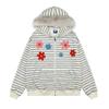 Unisex Retro Floral Stripe Hooded Zip-Up Sweatshirt Oversized Streetwear Pullover Youth