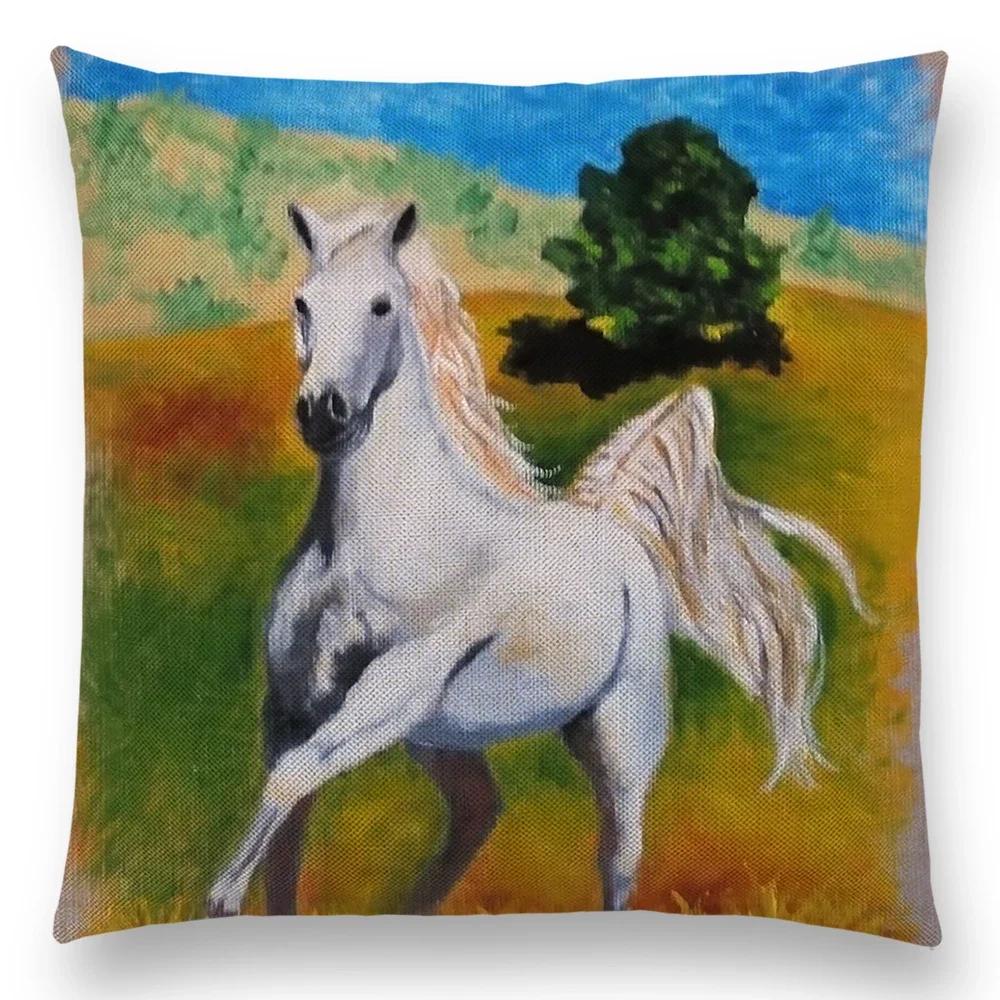 Horse Oil Painting Pillow Case Home Decor Vintage Cushion Cover for Sofa Car Linen Pillow Cover Home Decorative Drop Shipping