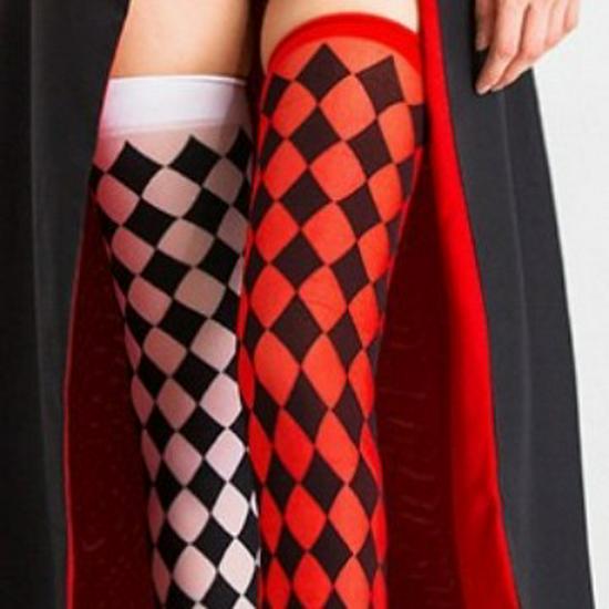 Christmas Party Thigh-High Clown Socks with Playing Card Design