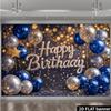 2D plane 1 birthday party blue silver gold balloons theme warm light background and gold foil stars