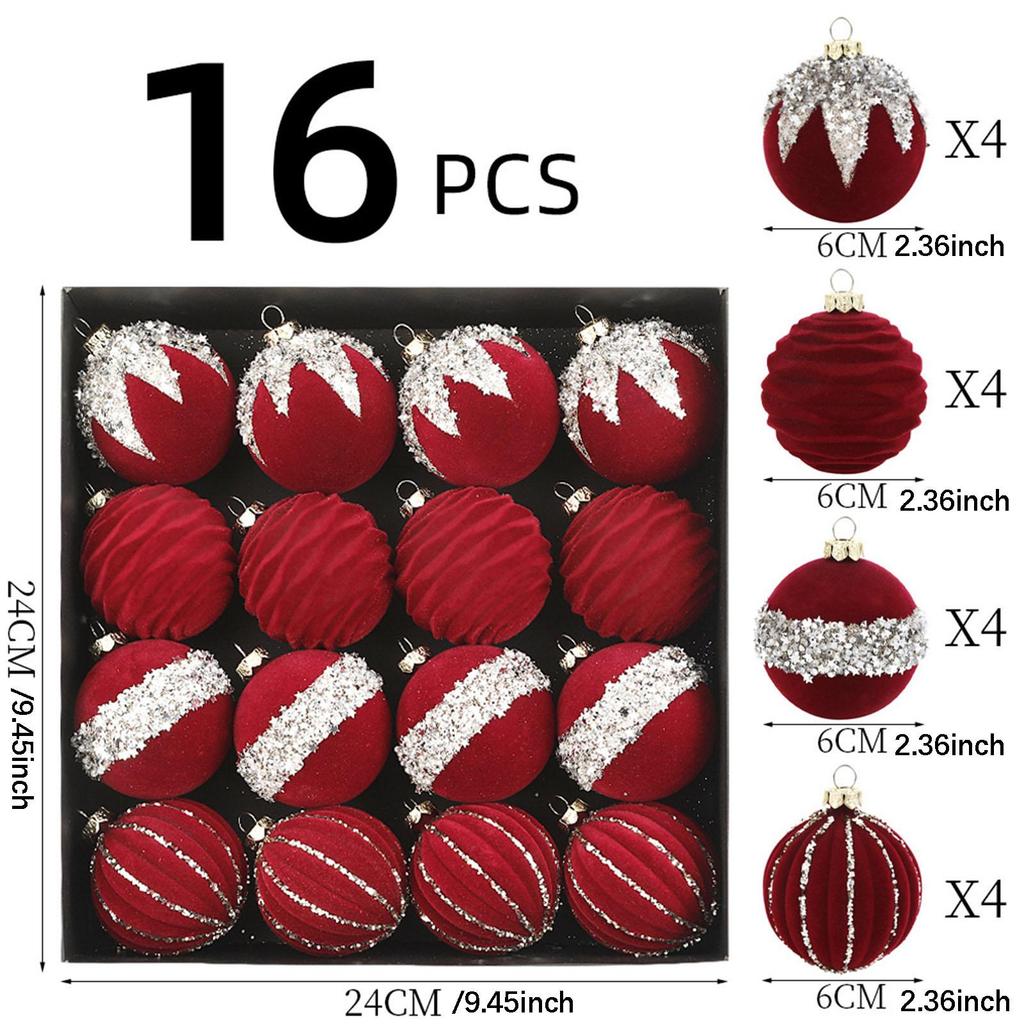 Christmas Flocked Ball Ornaments 6cm Shatterproof Hanging Baubles for Xmas Tree Decoration Home Holiday Festival Use