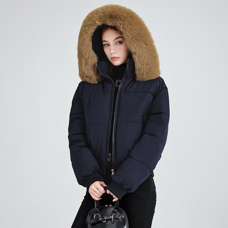 Design Sense Hooded Fur Collar Cotton-padded Jacket Women's Winter New Thick Warm Short Bread Coat.