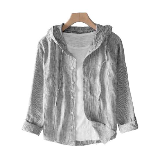 Camicia Estiva da Uomo Protezione Solare Anti-UV Manica Lunga con Cappuccio Coulisse Tinta Unita Monopetto Morbida Ampia Traspirante Cardigan Cappotto Top
