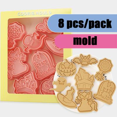 8 Halloween Cookie Cutter Embossing Halloween Cookie Shape Mould, Cookie Baking Birthday Party Supplies