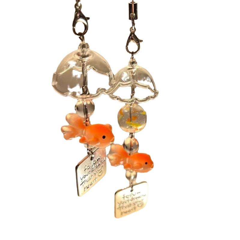Handmade Beaded Goldfish Pendant Small Fish Wind Chime Mobile Phone Chain Bag Color Bead Hanging Decoration
