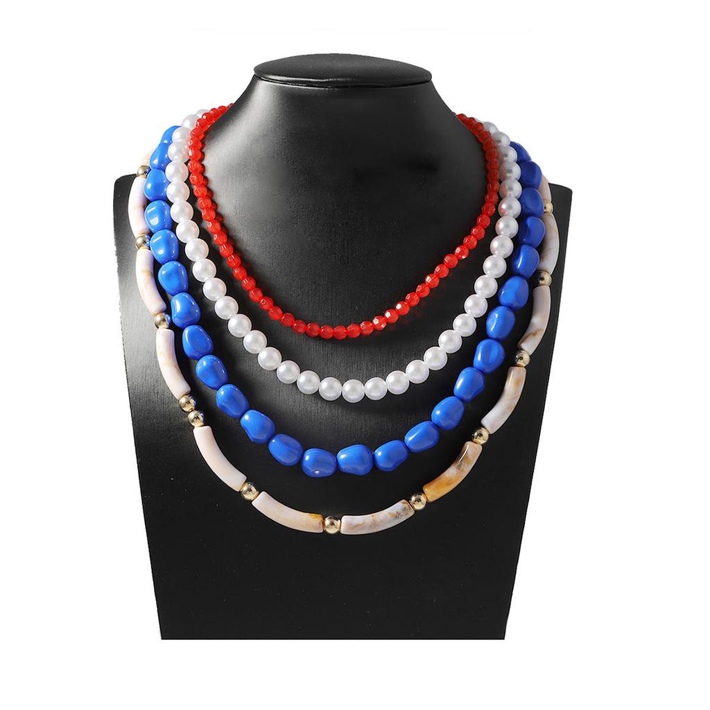 Fashion retro ethnic style multi-layer stacking resin imitation pearl versatile necklace, trendy women's necklace