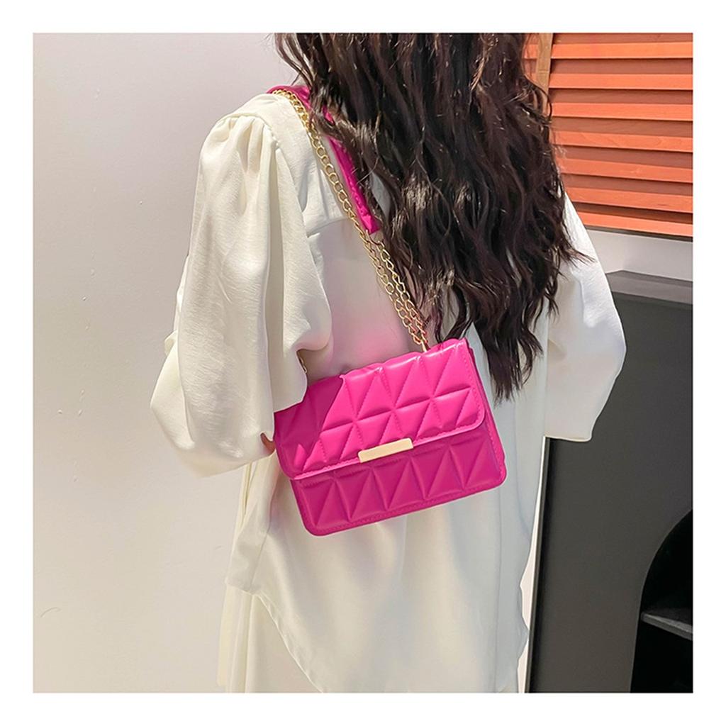 Simple Texture Indentation Diamond Lattice Embroidery Line Women's Single Shoulder Crossbody Handbag Small Square Bag