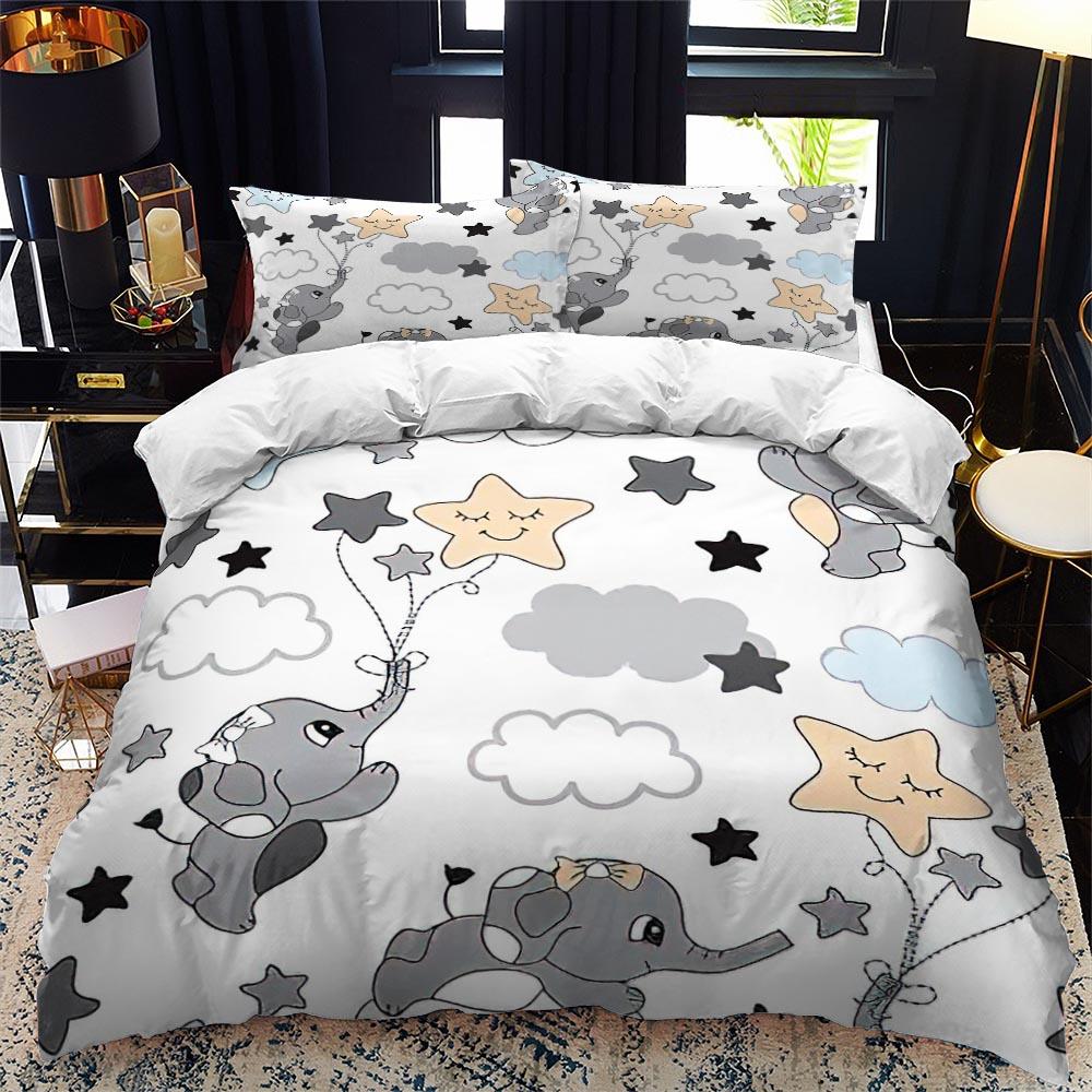 Comforter Animal Elephant Cartoon Kids Queen King Twin Size Bedding Set Wildlife Comforter 2/3Pcs Polyester