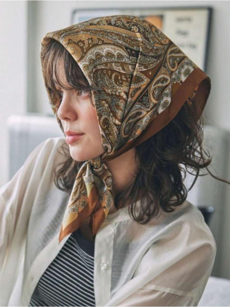 Women's Silk Hijab Scarf Luxury Brand Paisley Summer Headscarf Hijabs Bandana Shawl Handerchief Cheveux Foulard Femme 70X70CM