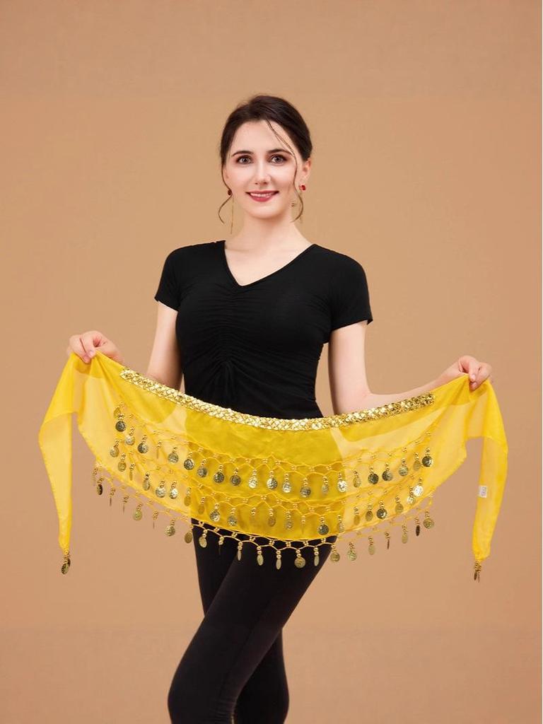 Bauchtanz Hüfttuch Gürtel mit Goldrand dreilagige Taillenkette